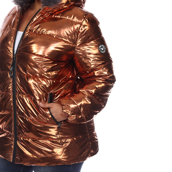 Plus Size Metallic Puffer Coat with Hoodie - Picture 5 of 5